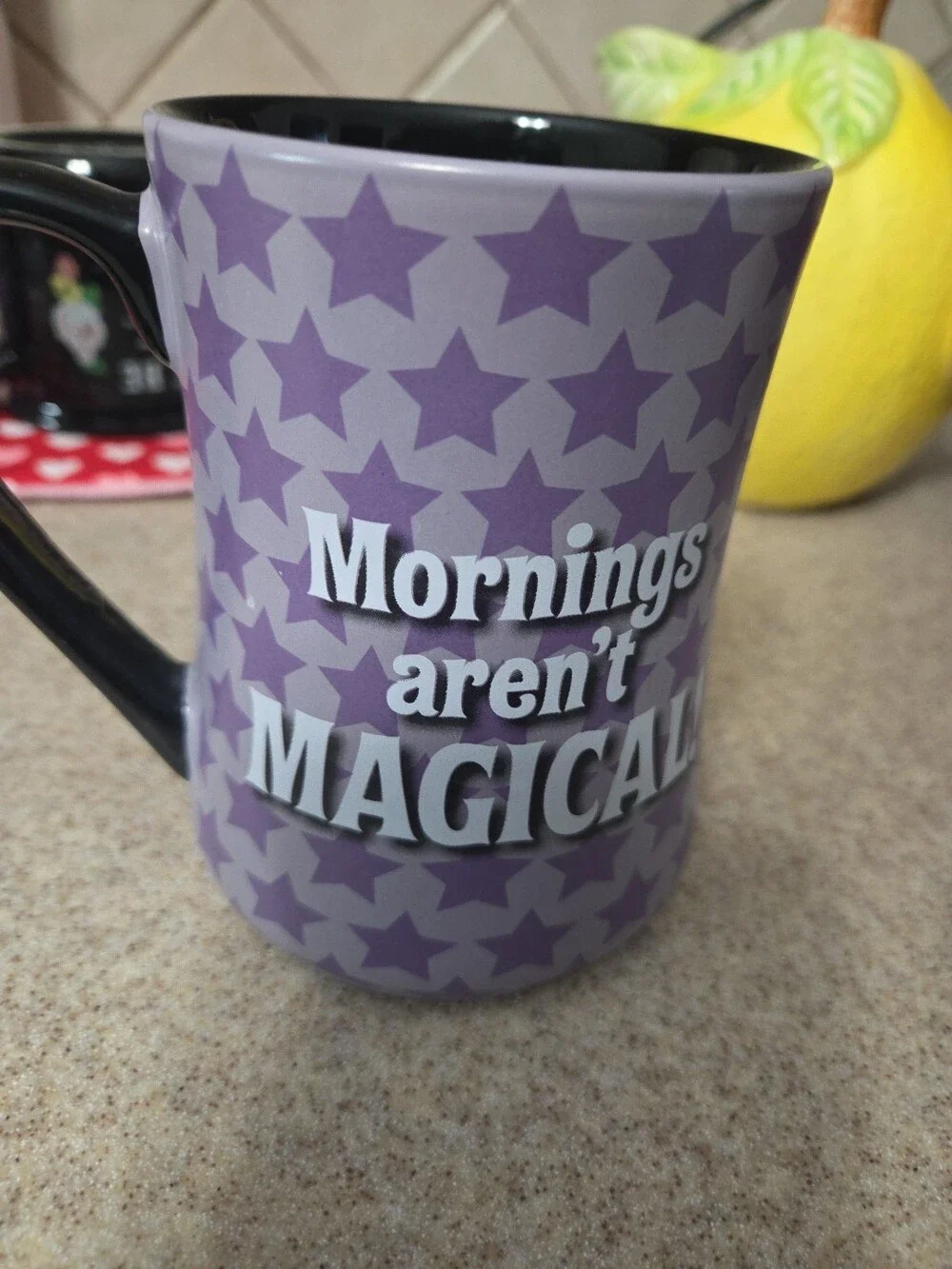 Disney Tinker Bell Mug Purple Stars Black Handle Used